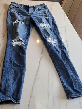 American Eagle Outfitters Distressed Jeggings in Dark Blue